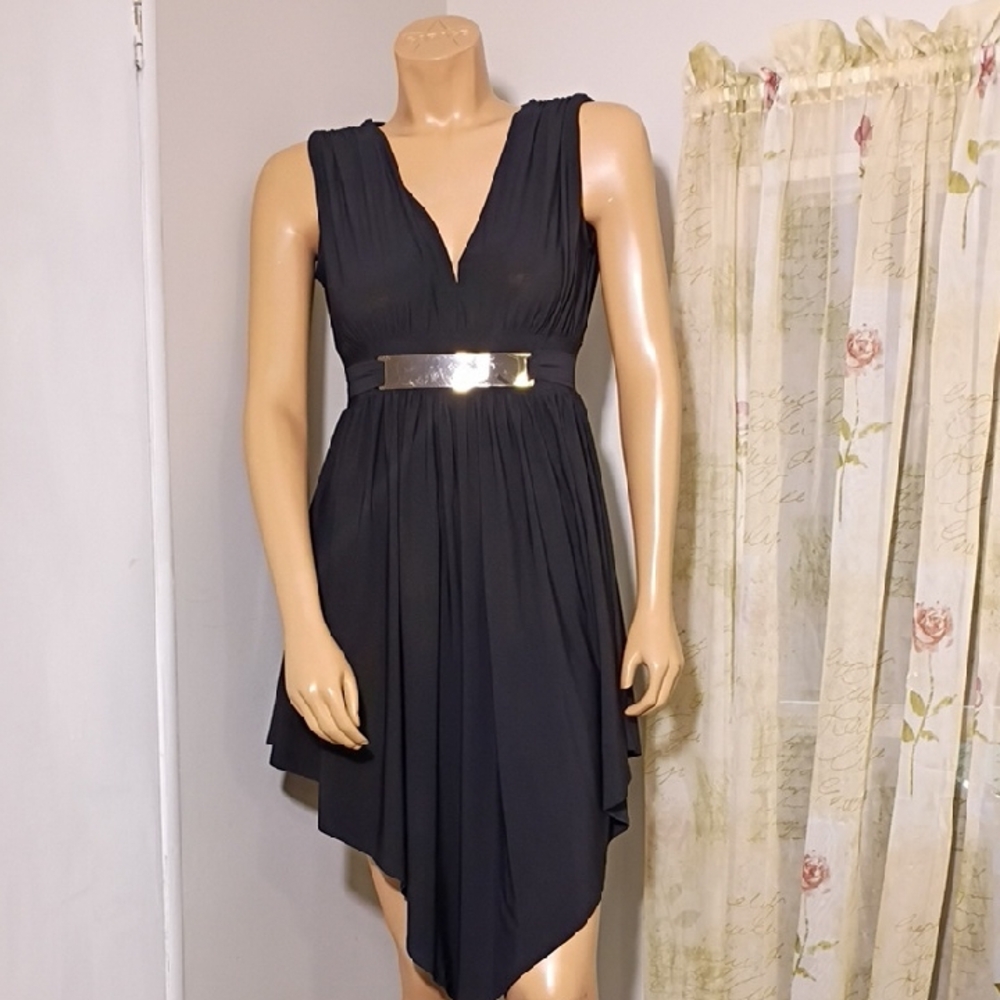 Jasmine Black Asymmetrical Dress with Silver‎ Accent Size S
